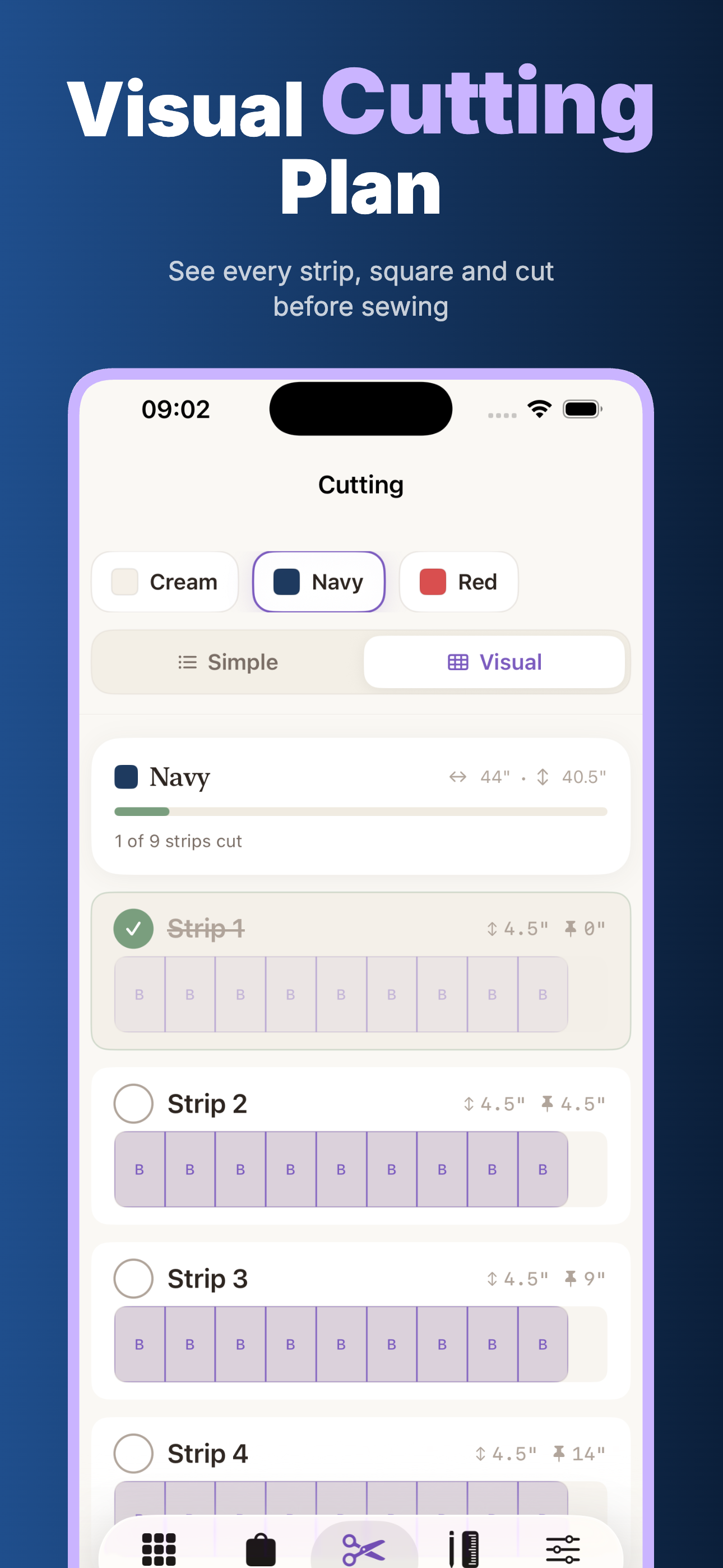 QuiltFit step by step sewing screen